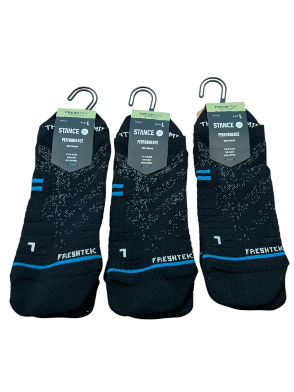(3) Stance Mid Cushion Athletic Tab No Show Socks Black Large New $45